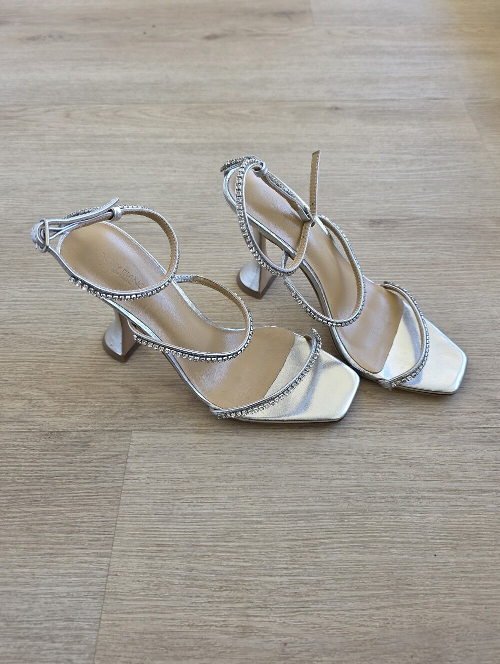 Tony Bianco Silver Strappy Crystal-Trim High Heel Sandals